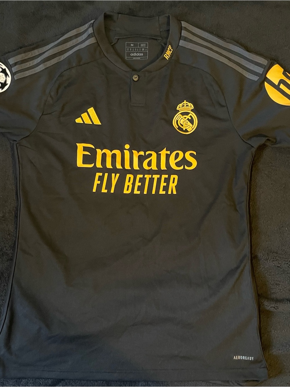 Adidas Black Polo Shirt with Yellow Crest Accent,Size M,Tony Kroos #8